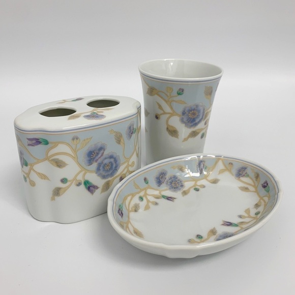 San Francisco Glory Floral Porcelain Toothbrush Holder Trinket Tray/Soap Dish - Picture 1 of 12